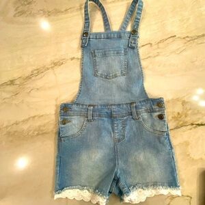 Shortalls short overalls adjustable with cute lace @ hem. Denim overalls medium